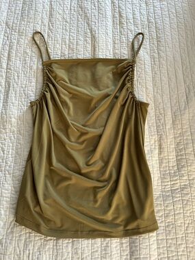 H&M Olive Green Cowl Neck Ruched Spaghetti Strap Tank